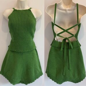 Green Knit Top and Shorts Set
